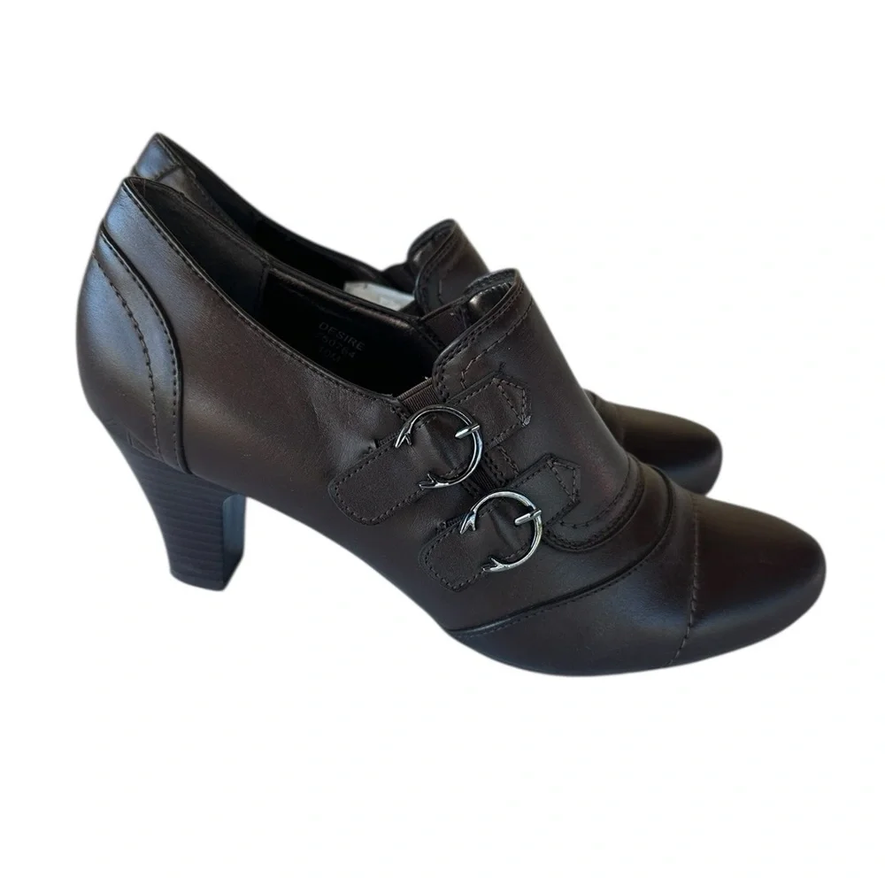 Women's Brown Leather Buckle Dress Heels